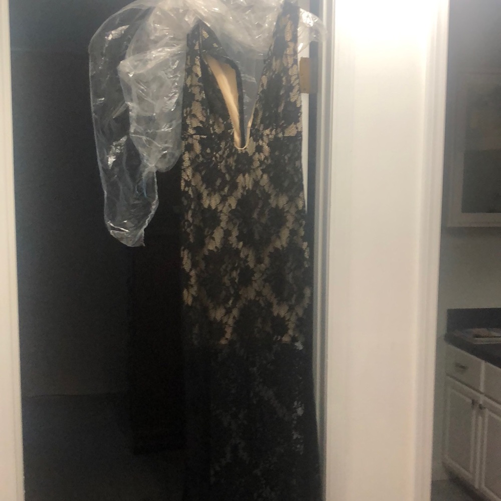 Beautiful black lace with nude under skirt. Wore one time to ROTC ball.